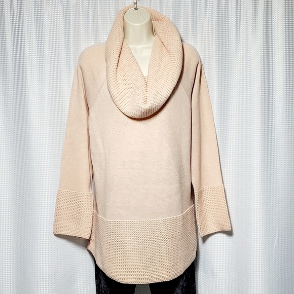 NWT Calvin Klein Pink Blush Cowl Neck Waffle Accent Sweater Women's (XL) - Picture 1 of 8